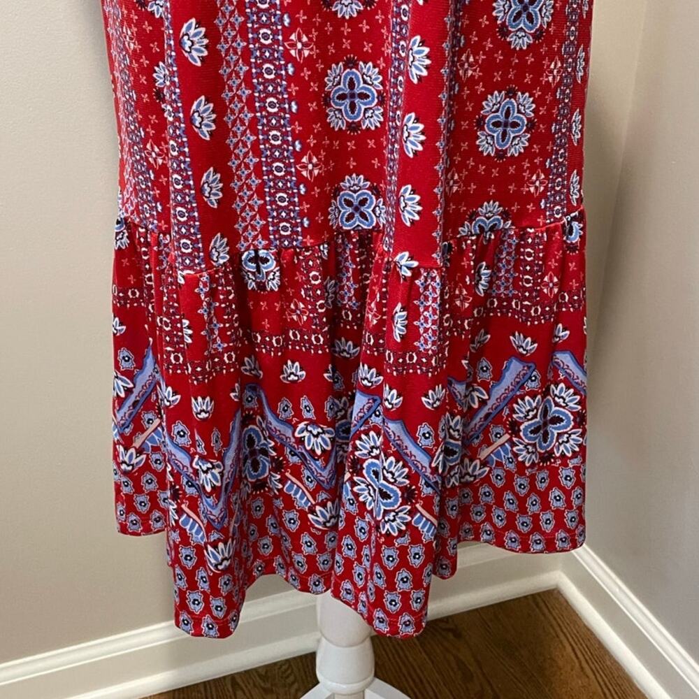 Style & Co Bandana Dress Sz M Tiered V-Neck Red Blue Sleeveless Festival Western - Picture 6 of 13